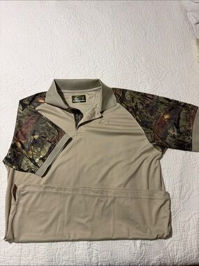 Fishouflage Khaki Polo with Camo Redfish Sleeves - Men